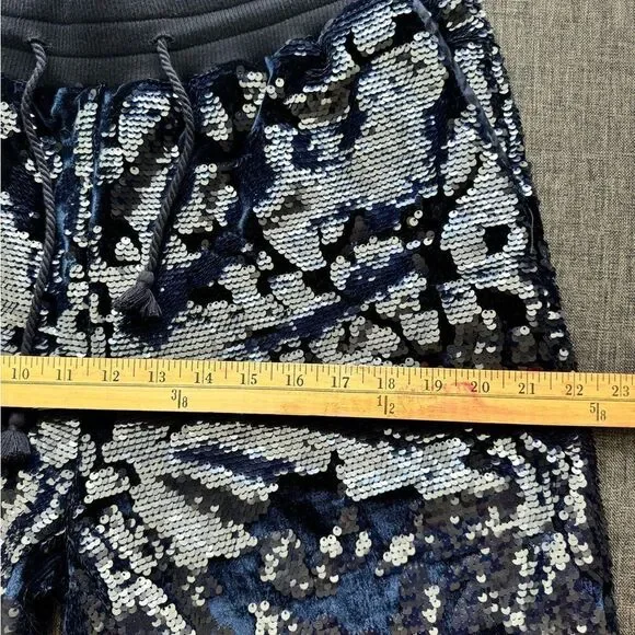 Anthropologie ett:twa Sequin Velvet Joggers Holiday Sparkle navy blue Medium M - Picture 10 of 16